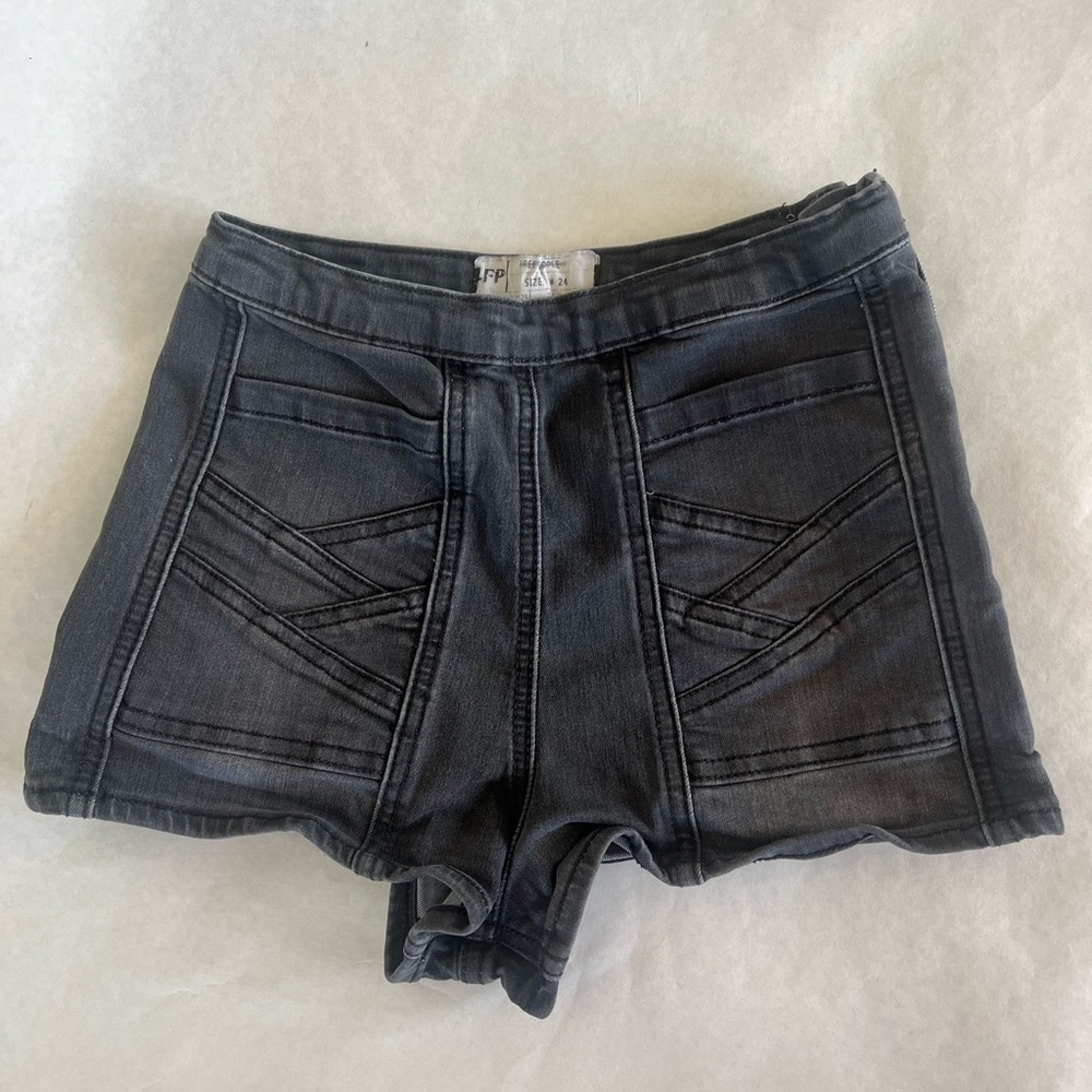 Free People Black High-Waisted Jean Micro Shorts 24 xs